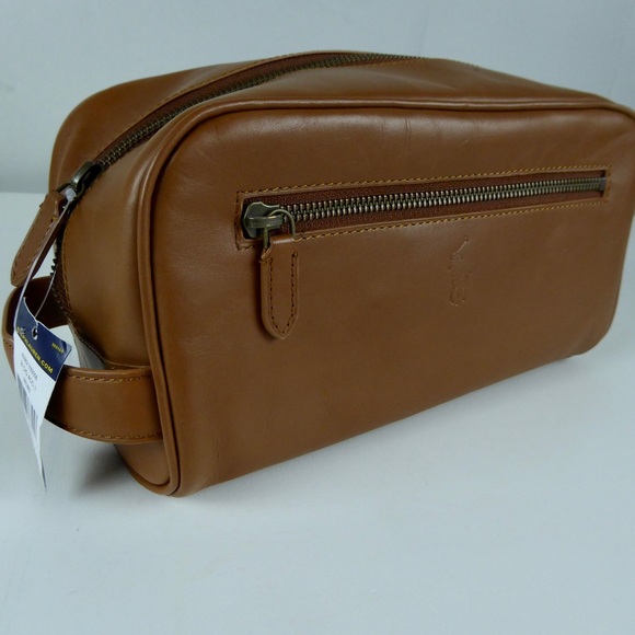 Polo Ralph Lauren Tan Pony Leather Shaving Bag Dopp Kit Toiletry Overnight New